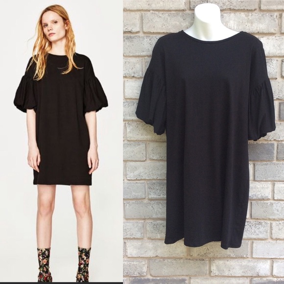 zara black puff sleeve dress